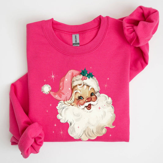 Retro Santa, Pink Christmas Sparkles Vintage Xmas Sweatshirt