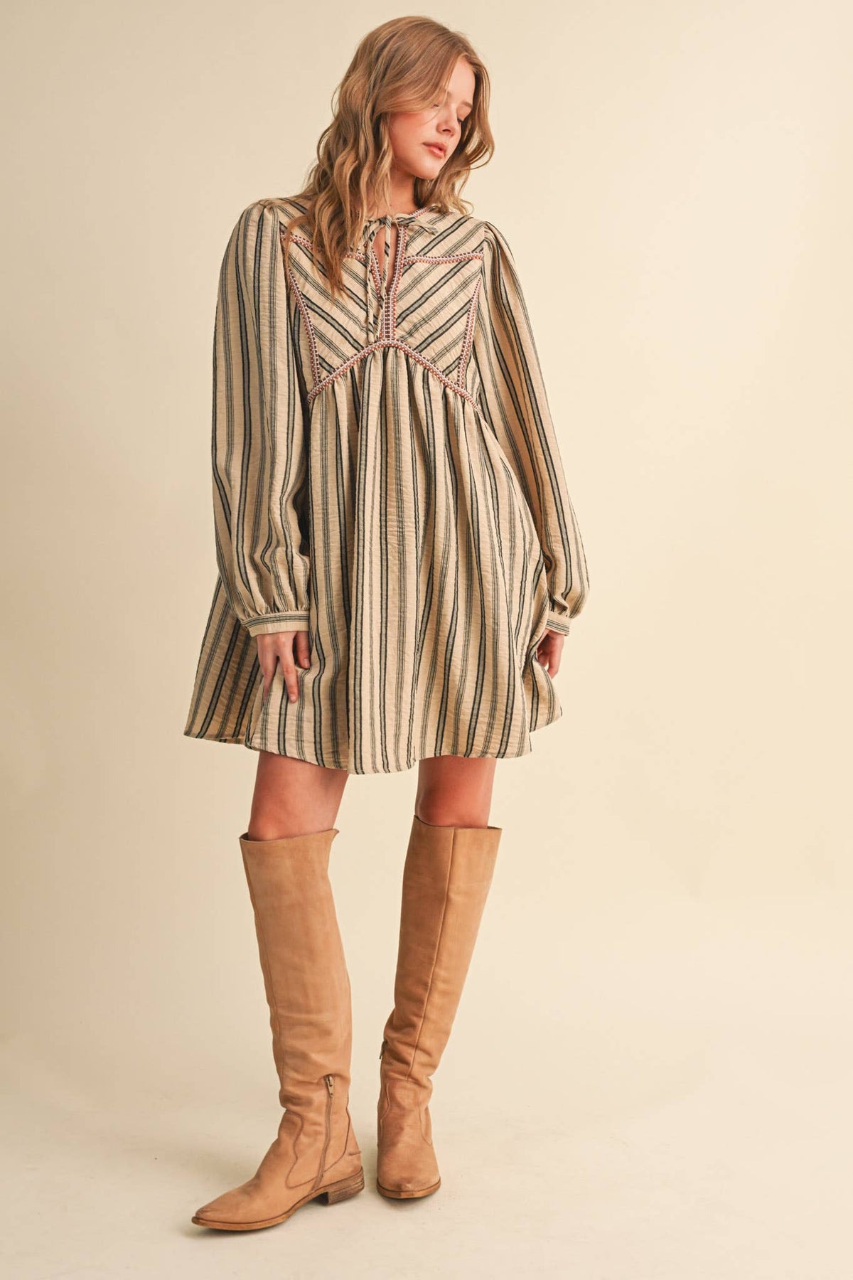 Striped Mini Dress With Contrast Rope
