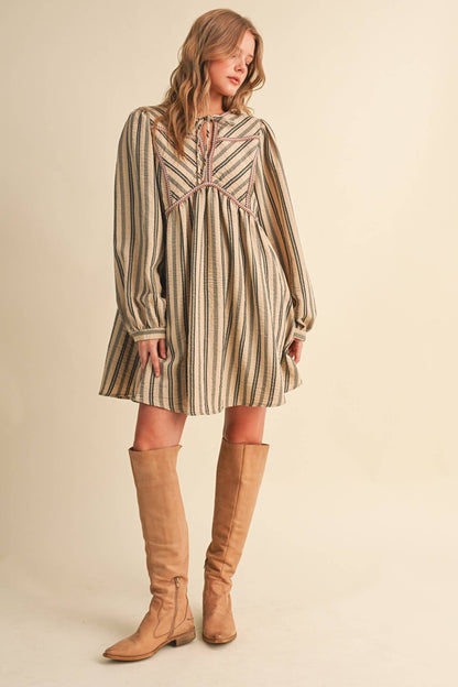 Striped Mini Dress With Contrast Rope