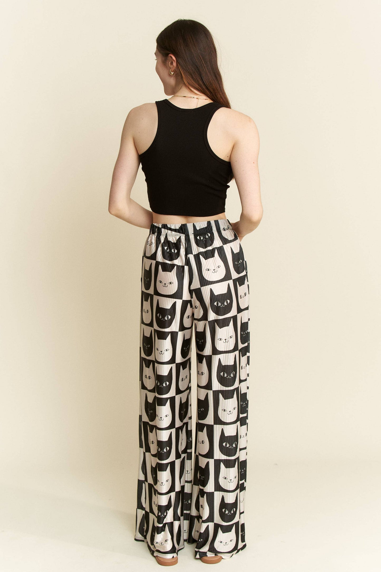 Mid-Rise Cat Face Satin Pants