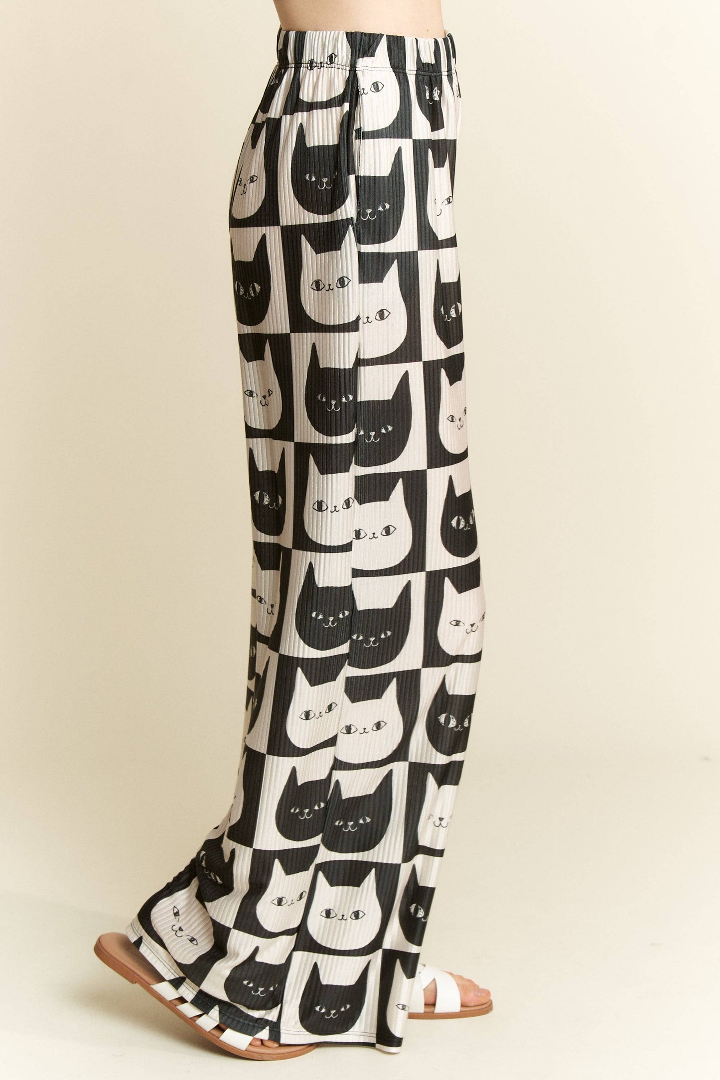 Mid-Rise Cat Face Satin Pants