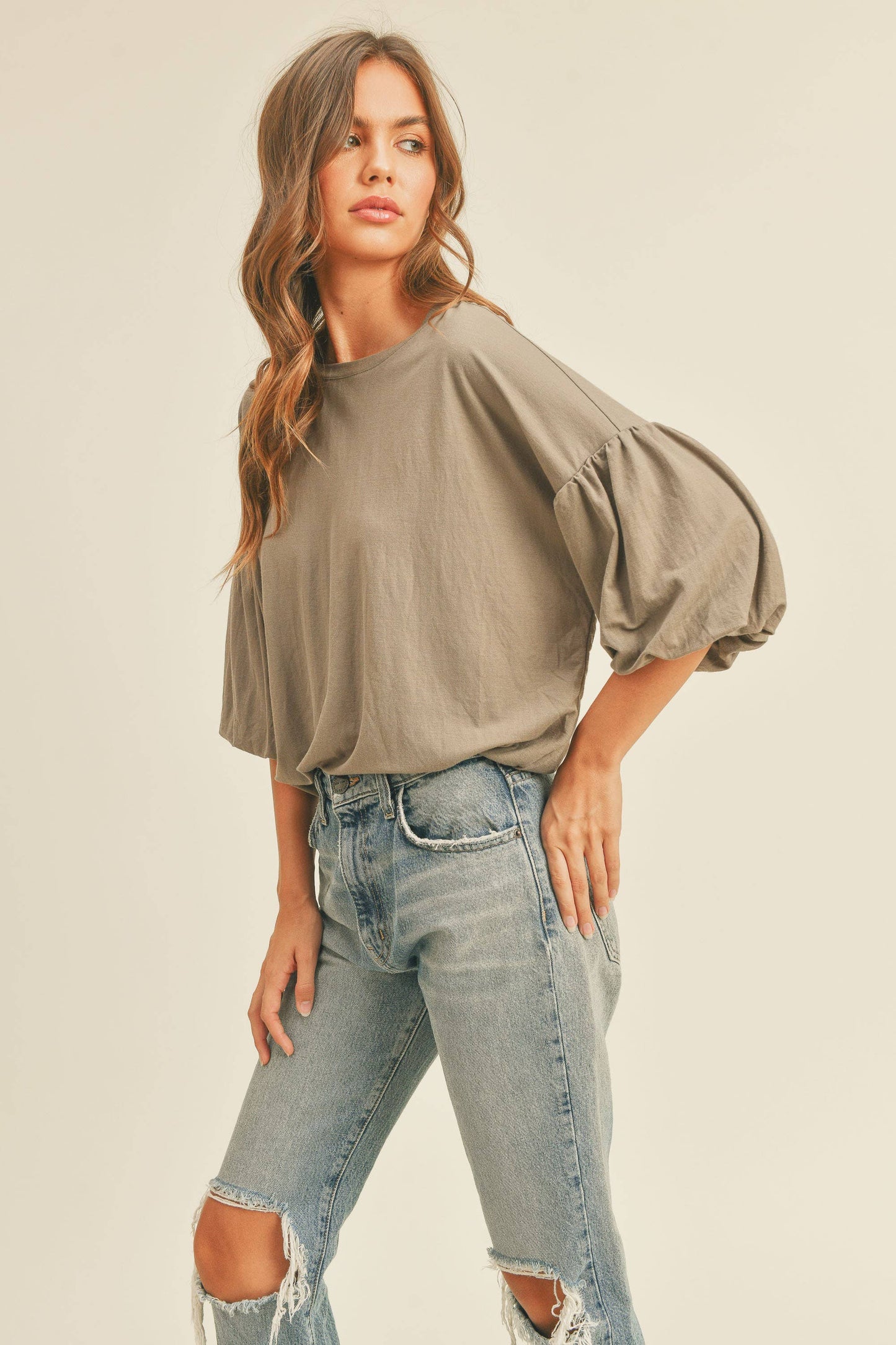 Bubble Sleeve Rayon Top