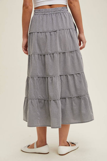 Gingham Tiered Midi Skirt
