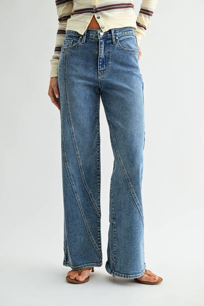 Asymmetric Seamed Straight Denim