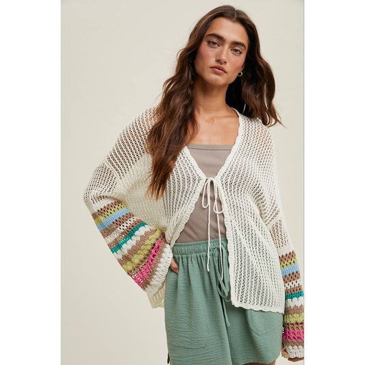 Multi-Color Sleeve Detail Crochet Cardigan