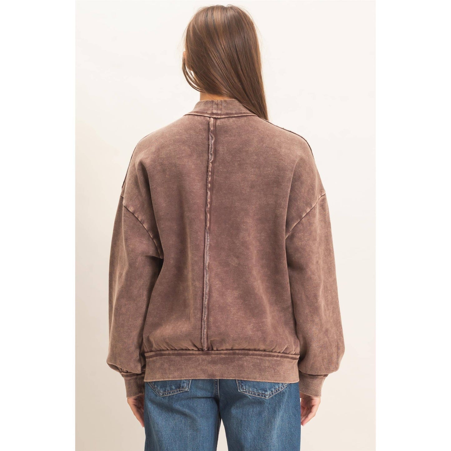 Acid Washed Mock Neck Sweatshirt