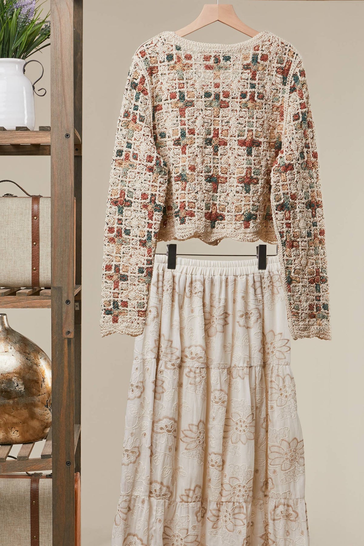 Boho Patchwork Crochet Button Cardigan