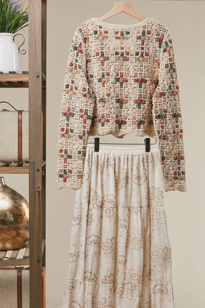 Boho Patchwork Crochet Button Cardigan