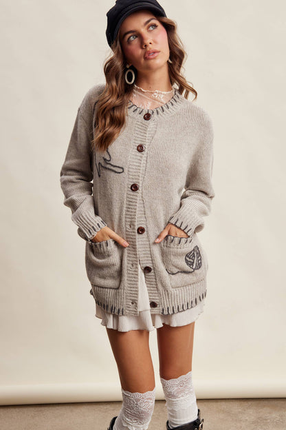 Whimsical Cat Knit Cardigan