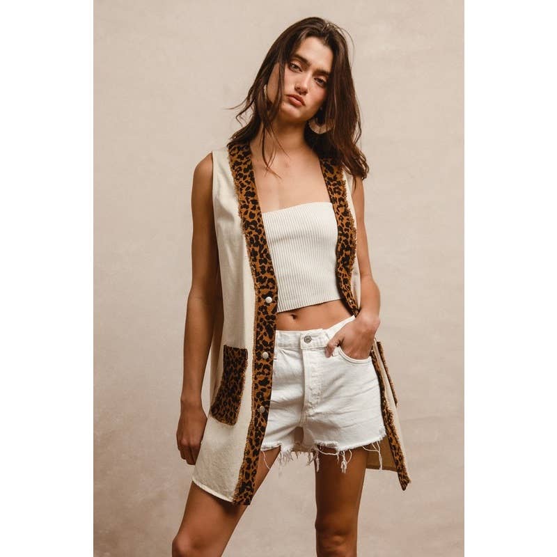Oatmeal and Leopard Mixed Vest
