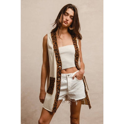 Oatmeal and Leopard Mixed Vest
