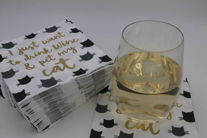 Cocktail Napkins | Drink Wine Pet My Cat