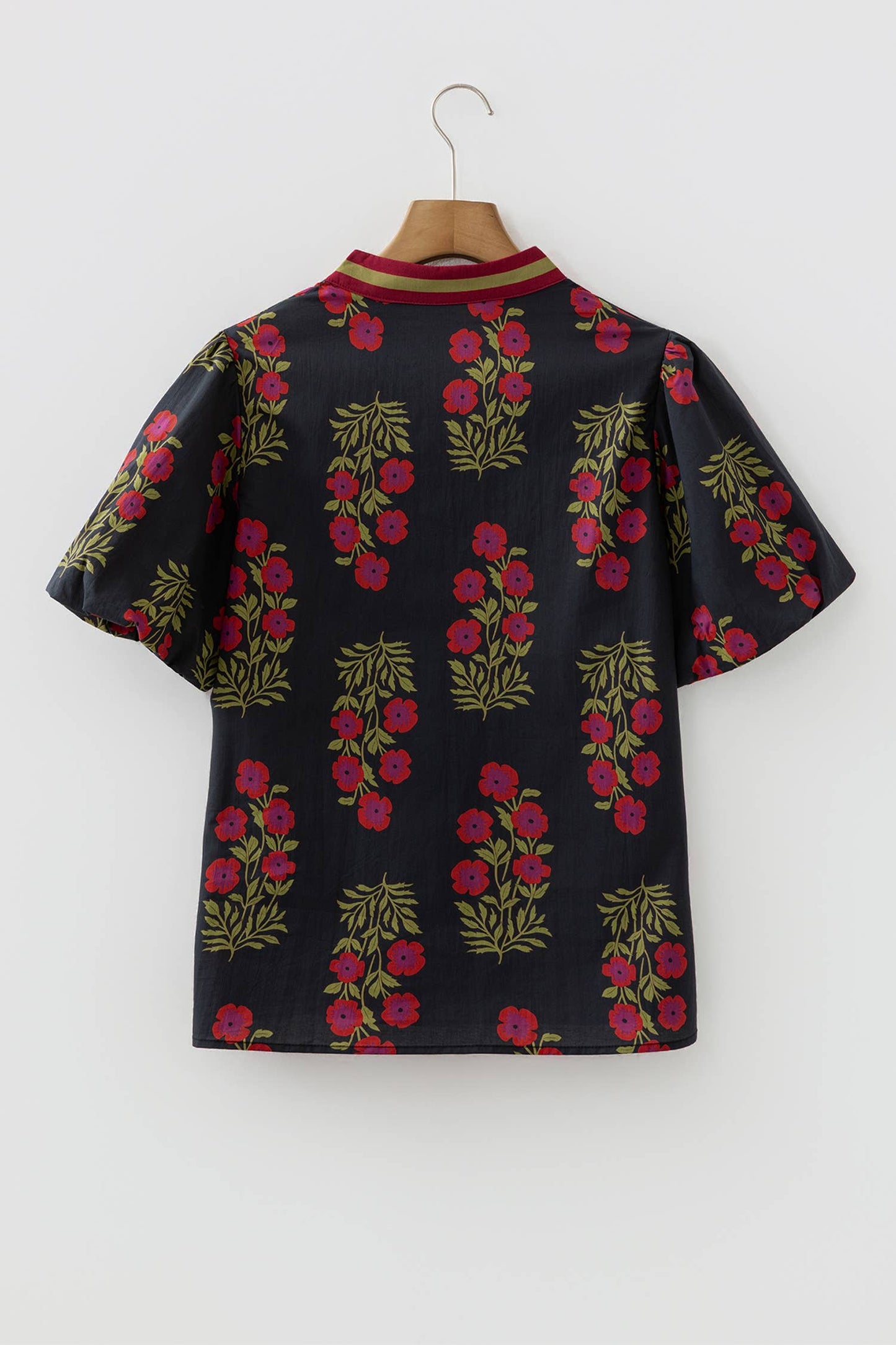Floral Short Bubble Sleeve Contrast Top