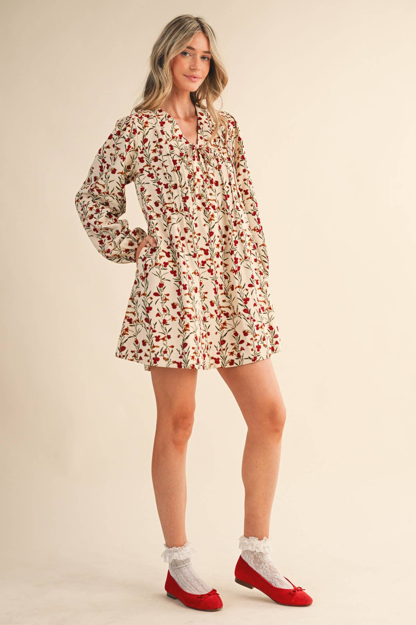 Floral Corduroy Mini Dress