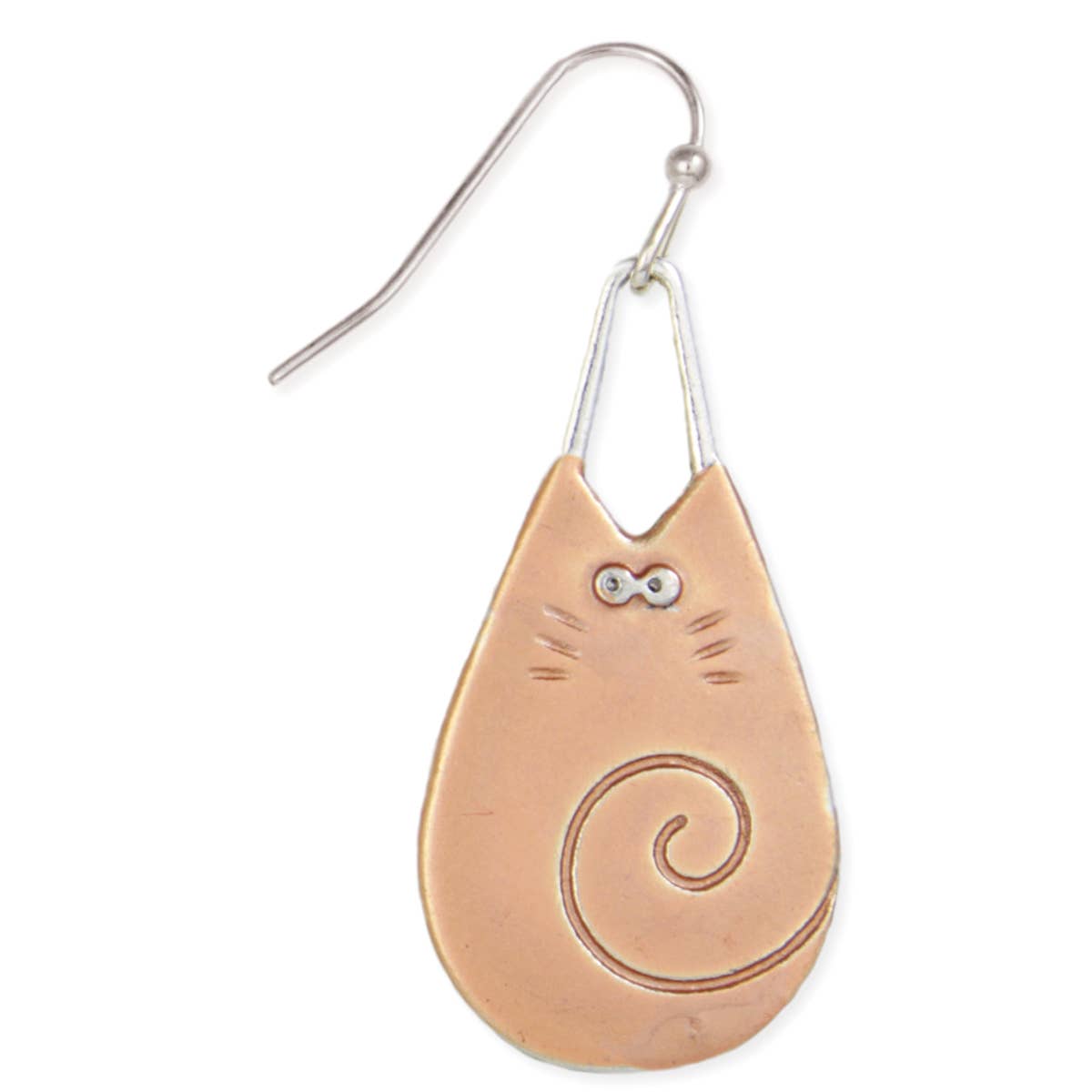 Copper Kitty Teardrop Cat Earrings