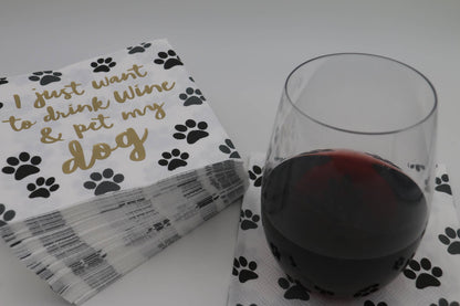 Cocktail Foil Funny Napkins | Drink Wine and Pet My Dog