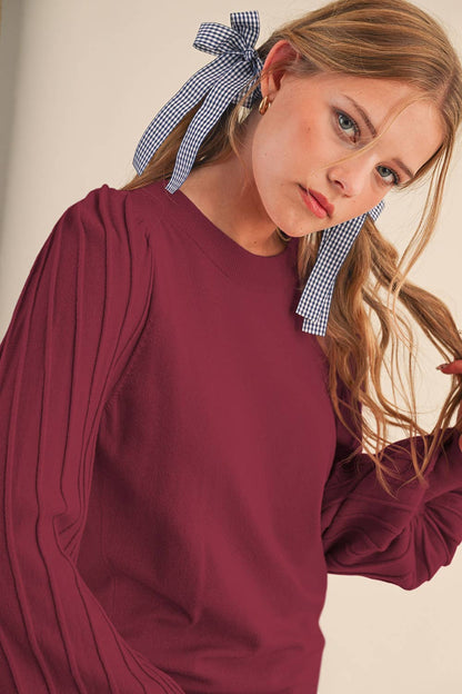 Striped Texture Puff Sleeve Sweater