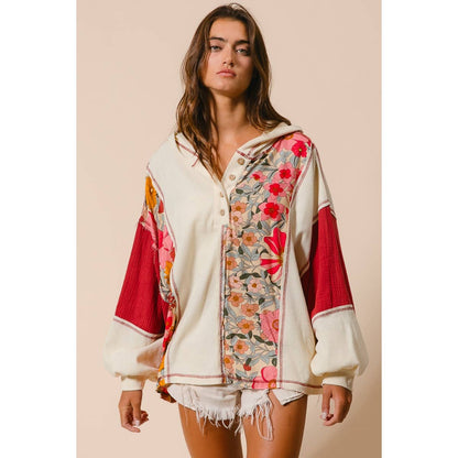 Knit and Print Mixed Hoodie