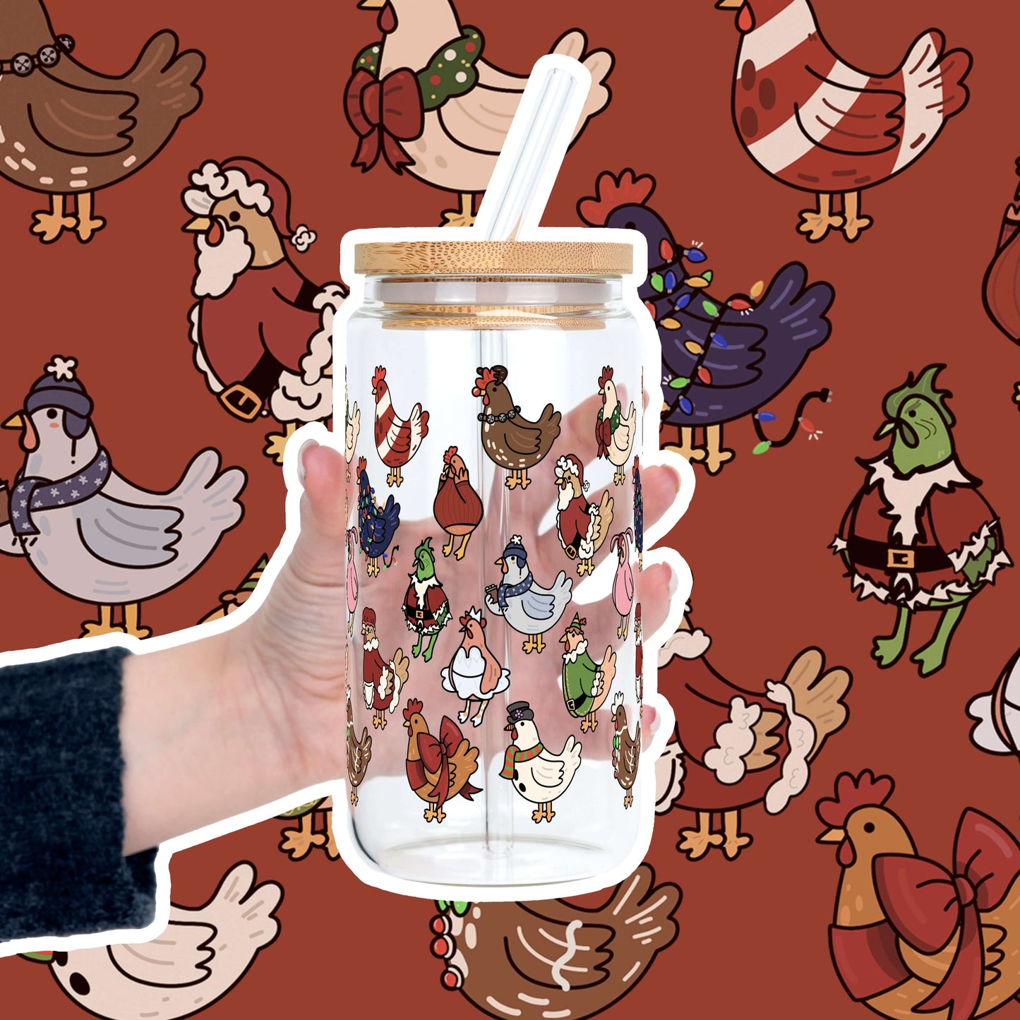 Festive Flock Christmas Can Cup with Lid & Straw