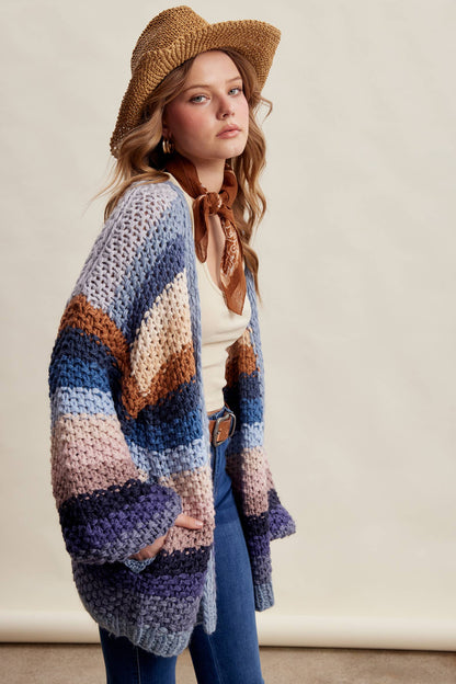 Rainbow Hand-Crochet Open Cardigan