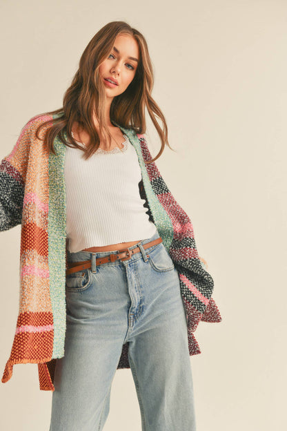 Oversized Color Block Cardigan