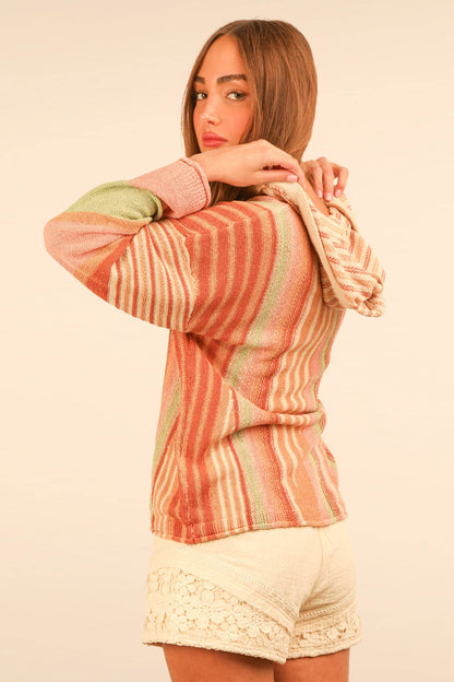 Multi Color Stripe Summer Knit Sweater Hoodie Top