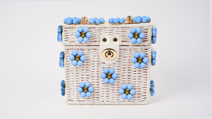 Wicker Bucket Daisy Flower Purse: Navy + White Daisy