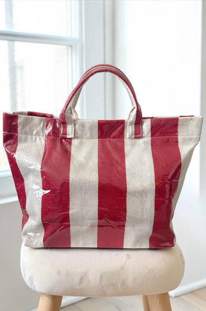 Red and Beige Striped TOTE BAG