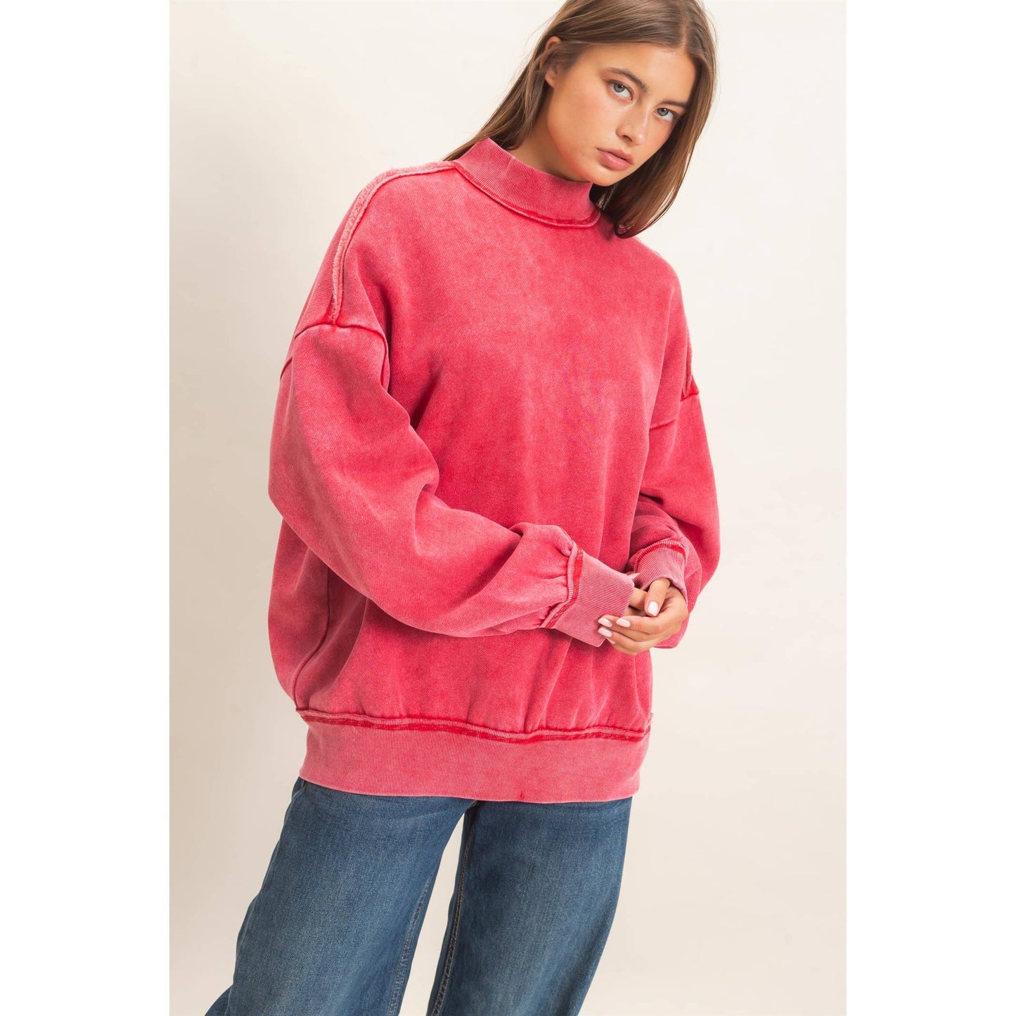 Acid Washed Mock Neck Sweatshirt