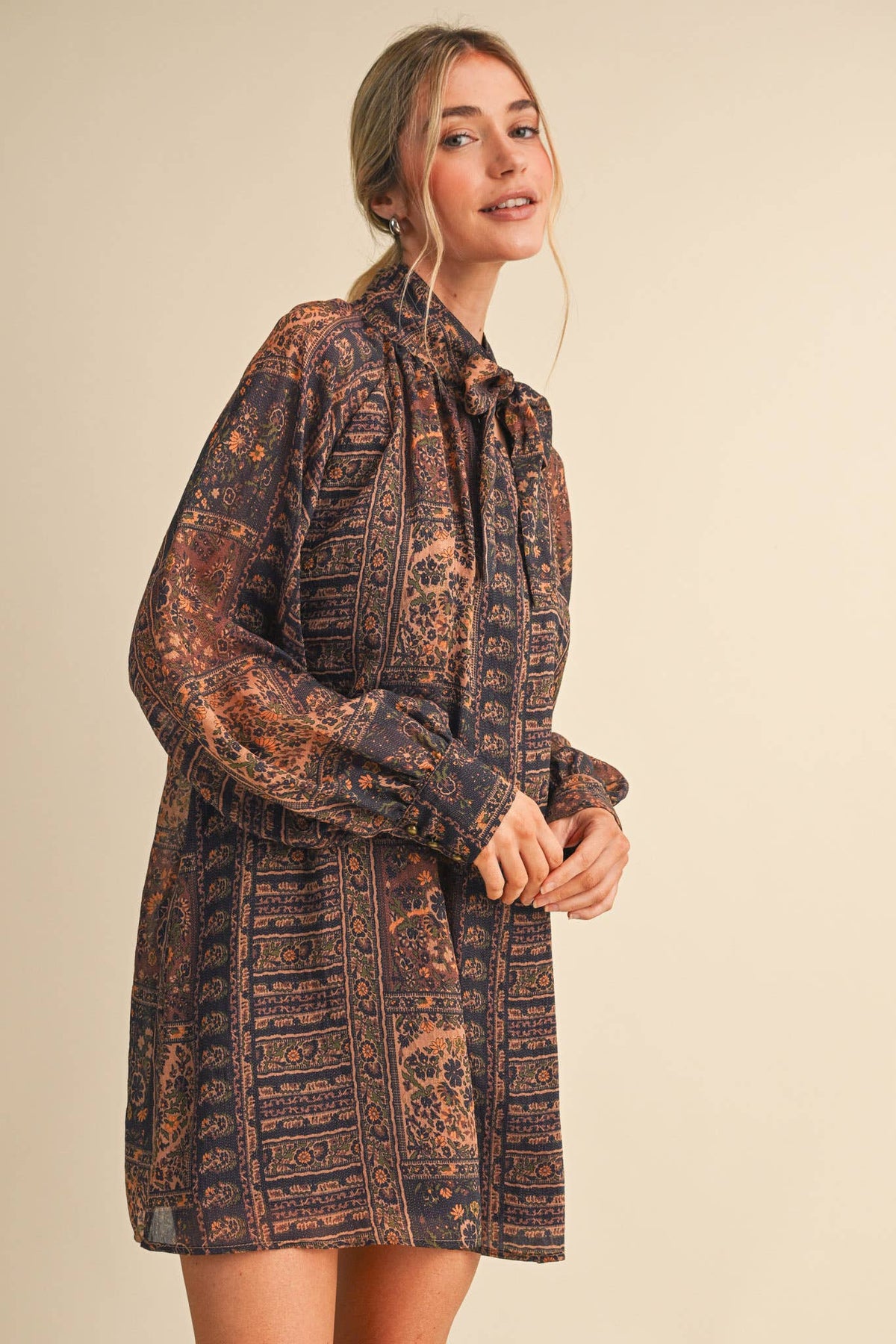 Vintage Lurex Print Mini Dress