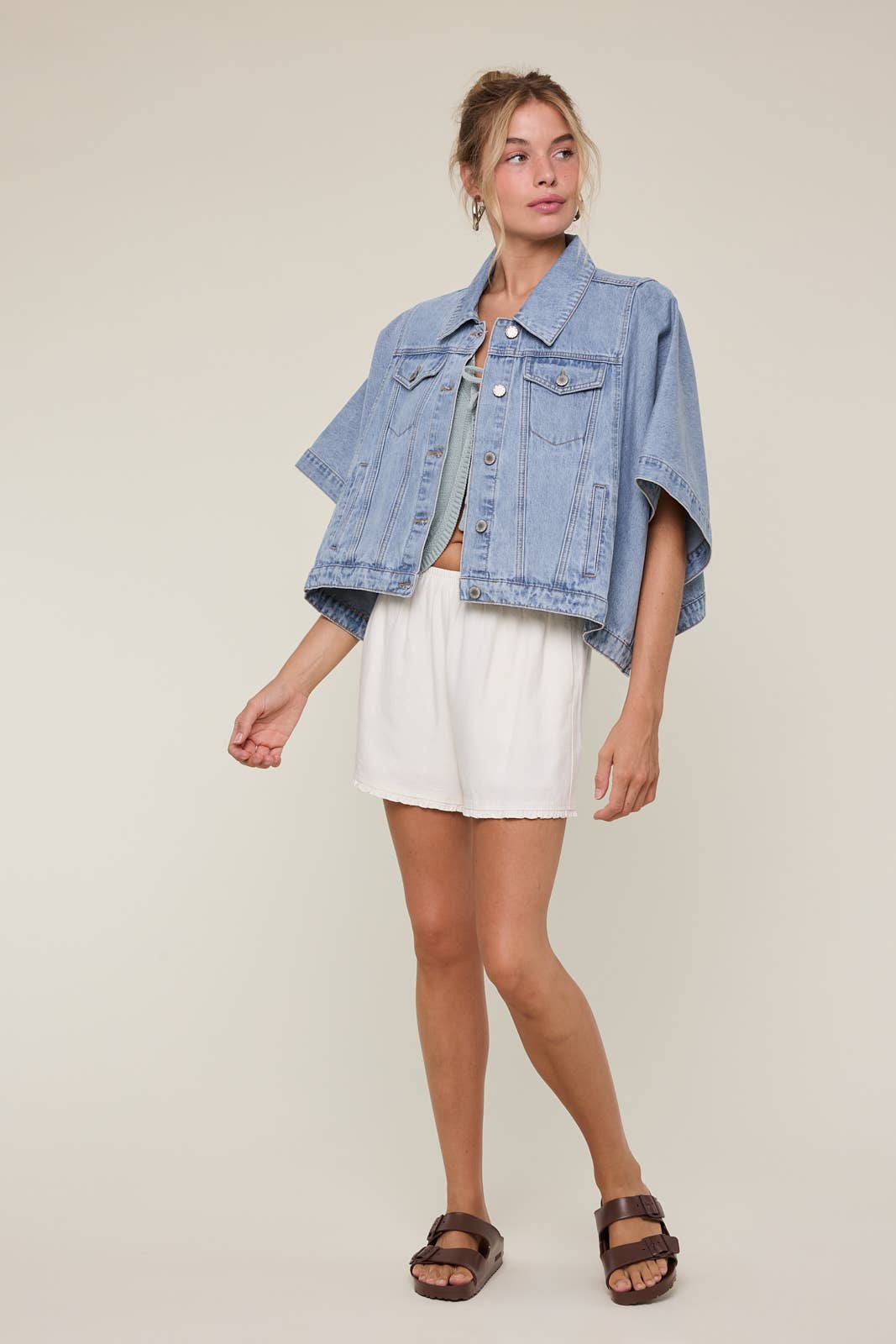 Short Sleeve Oversized Denim Poncho Jacket