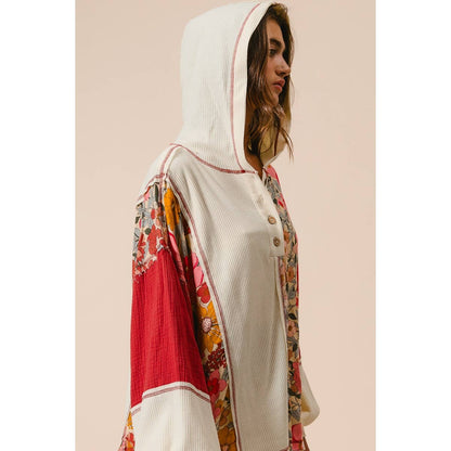Knit and Print Mixed Hoodie