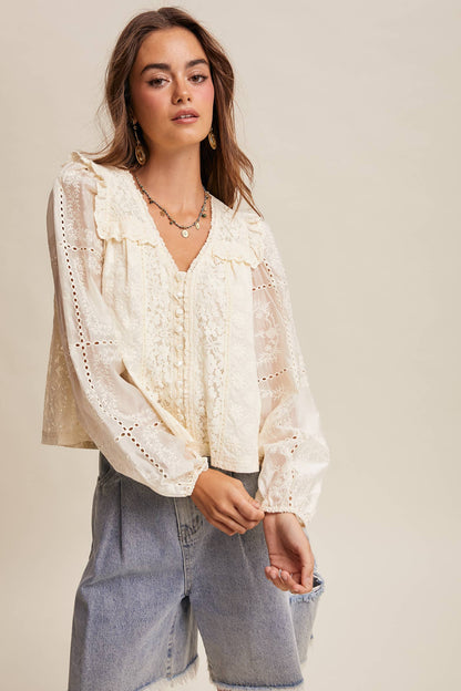 Delicate Embroidered Lace Blouse