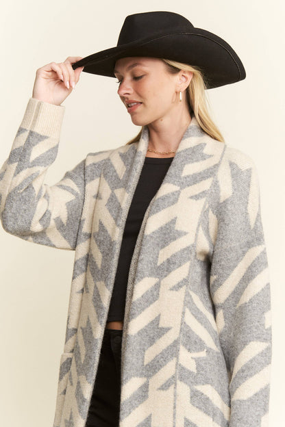 Houndstooth Print Cardigan