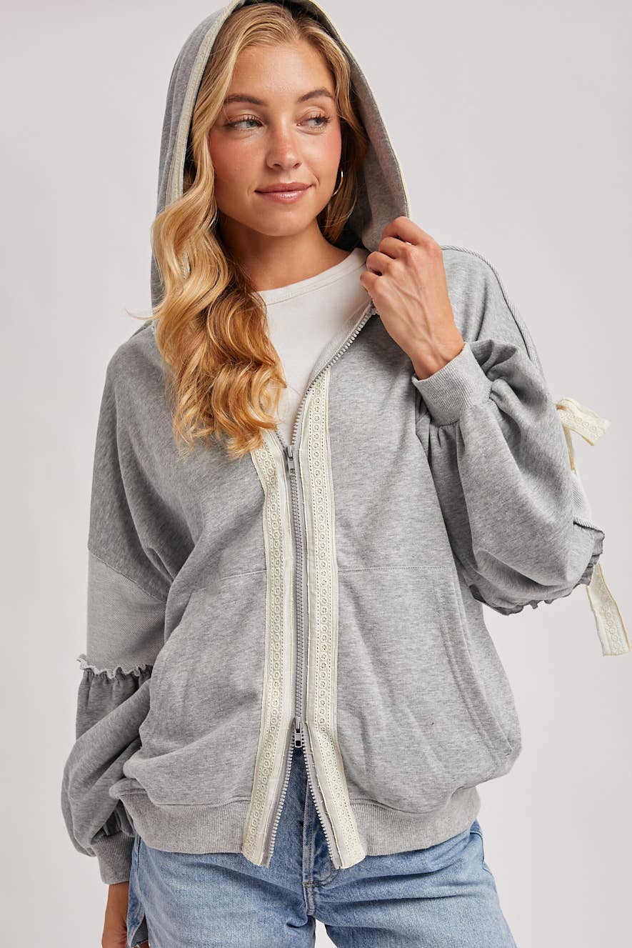 Lace Trimmed Zip Up