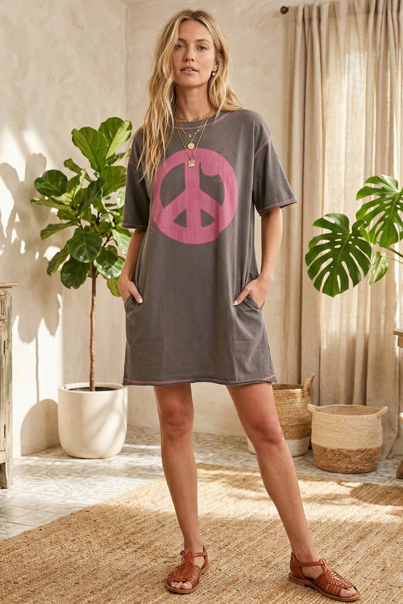 Peace Print Cotton Mini Dress