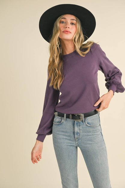 Pointelle Puff Sleeve Sweater