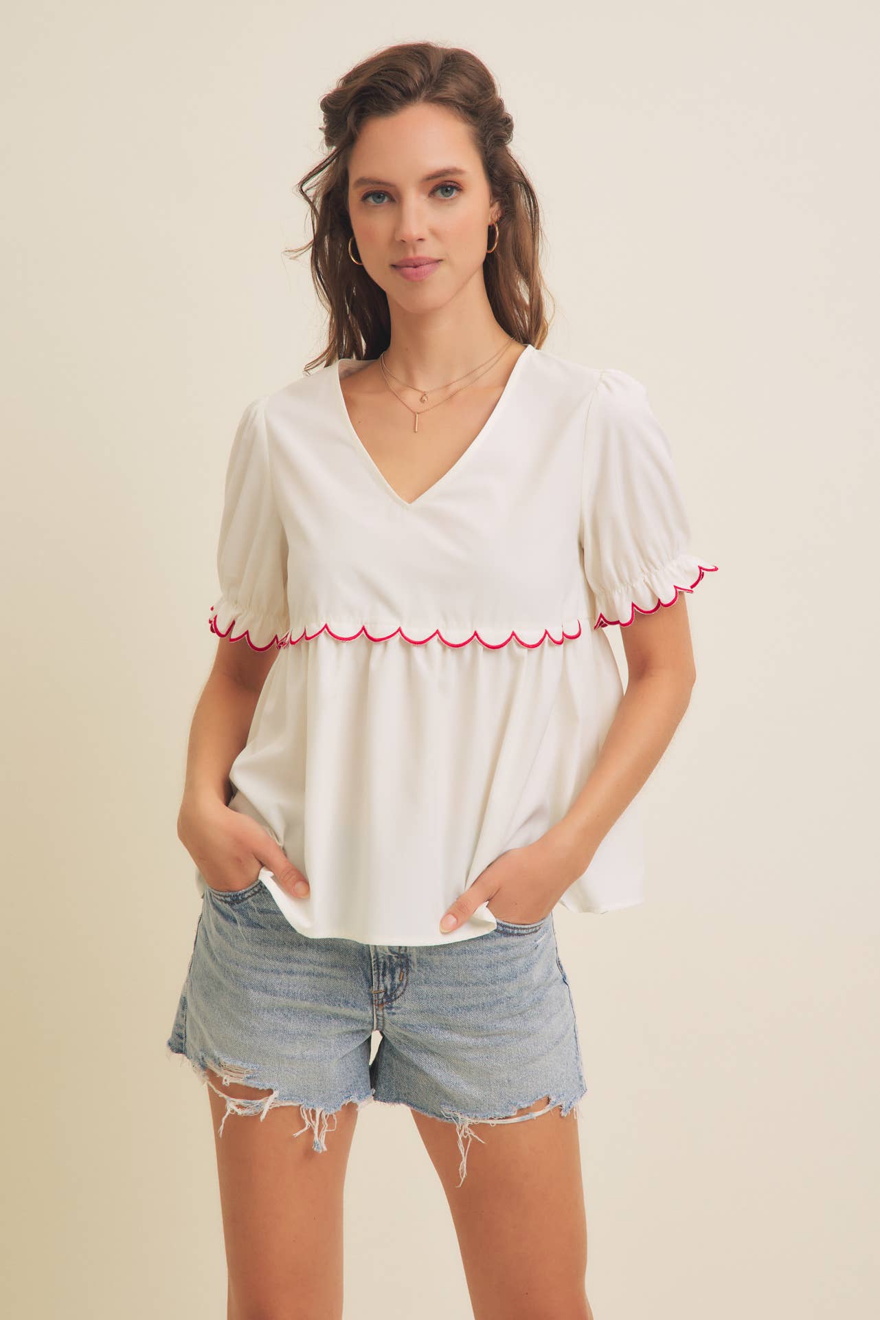 Contrast Scallop Top