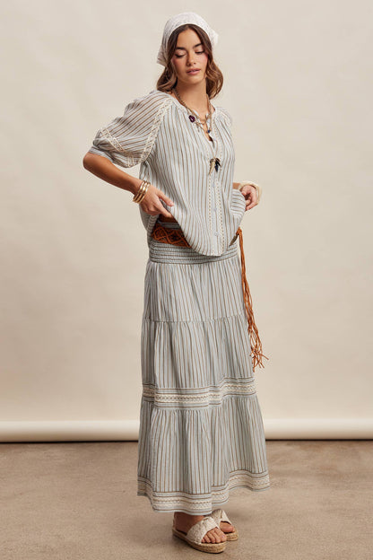 Striped Smocked Maxi Skirt