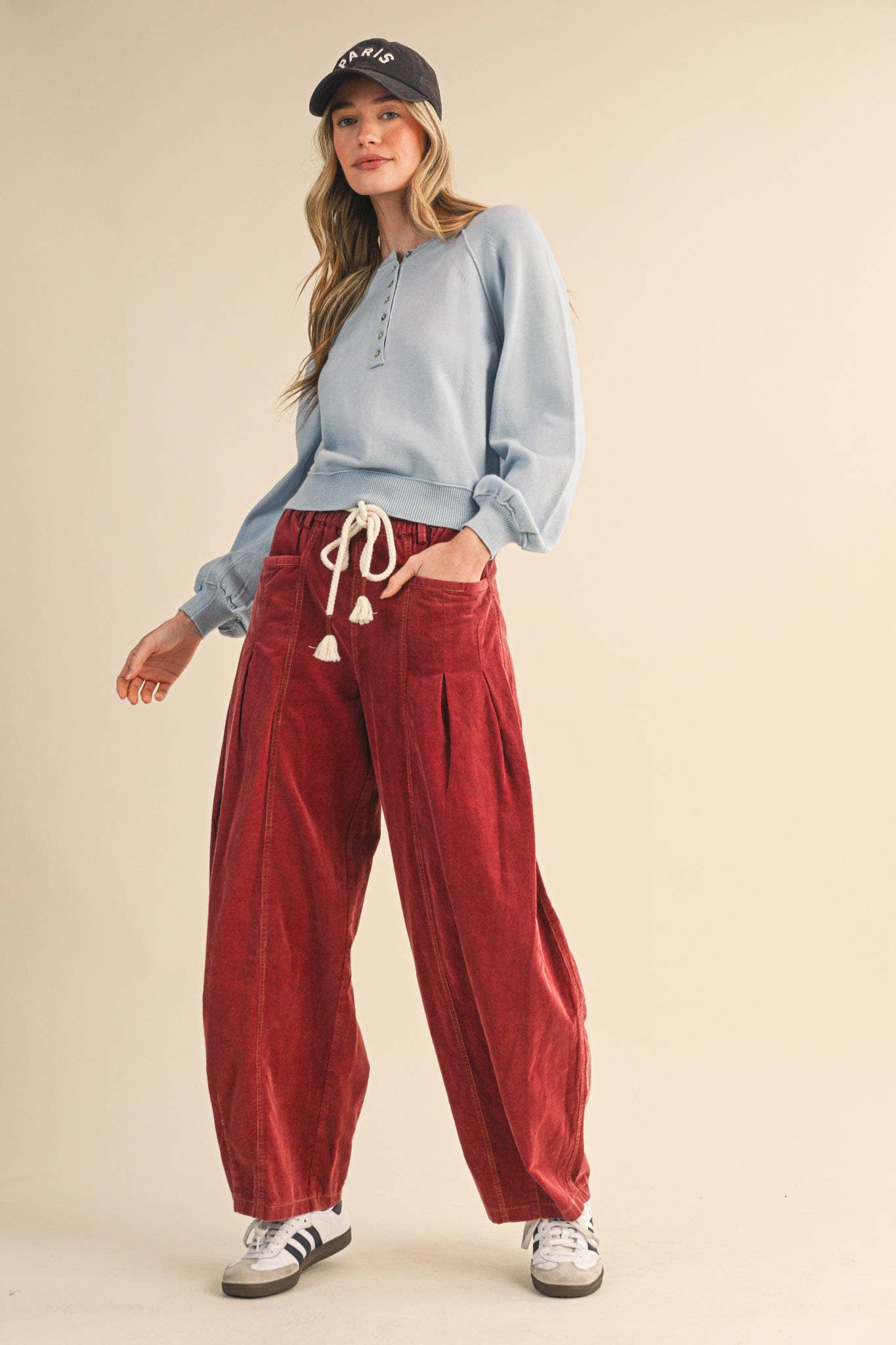 Washed Corduroy Barrel Pants
