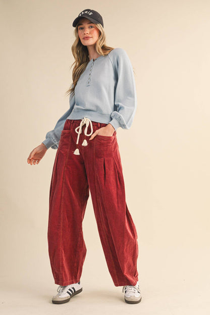 Washed Corduroy Barrel Pants