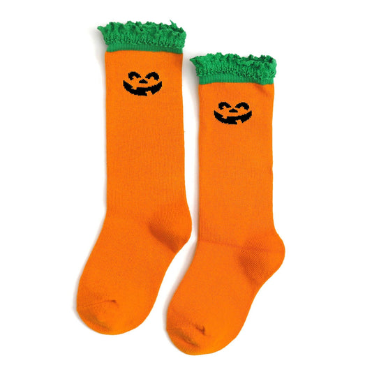 Jack-O-Lantern Lace Top Knee High Socks