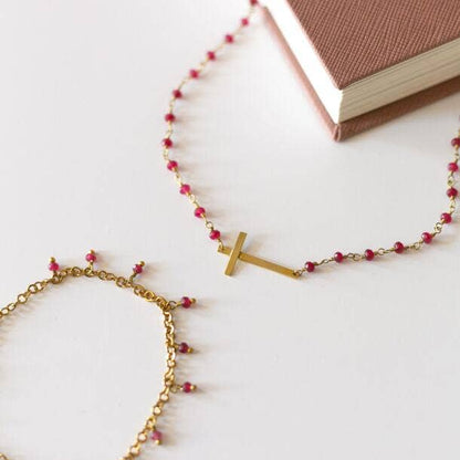 Trust Cross Necklace in Ruby Red