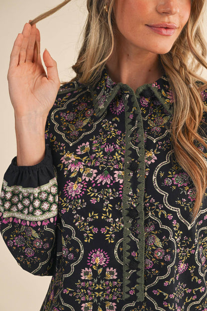 Triangle Stitch Button Down Mini Dress