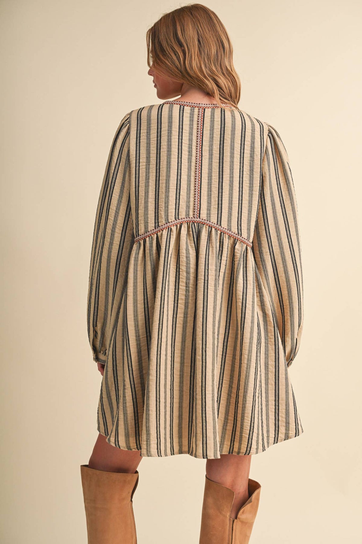 Striped Mini Dress With Contrast Rope