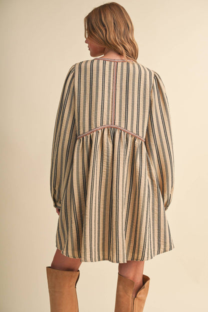 Striped Mini Dress With Contrast Rope