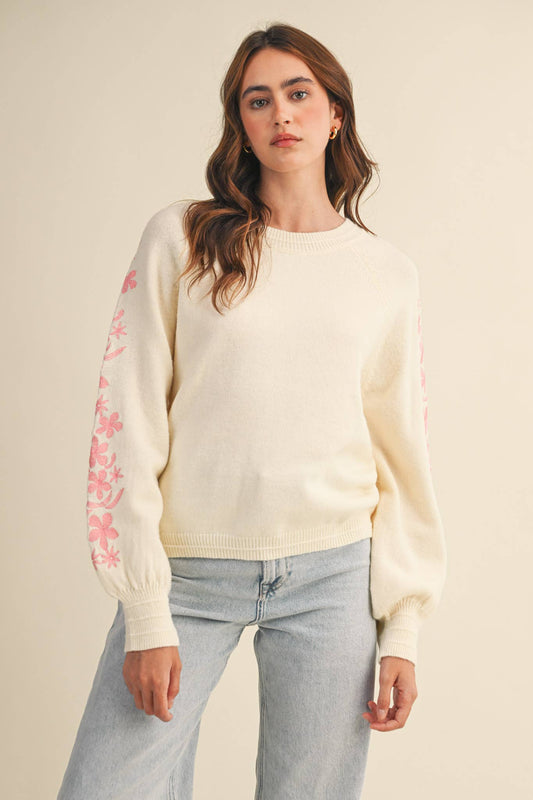 Floral Embroidered Sleeve Pullover