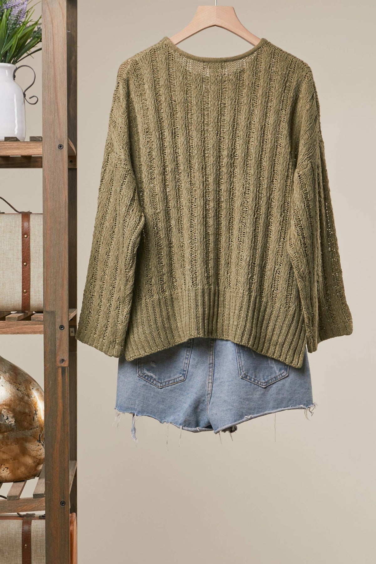 Relaxed Fit Rib Knit Pocket Sweater