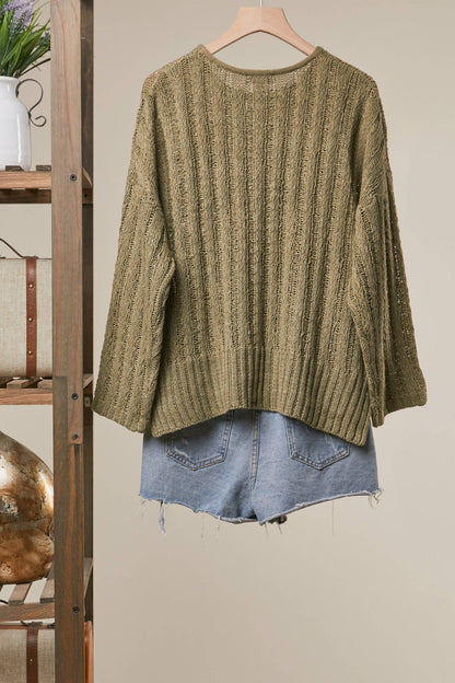 Relaxed Fit Rib Knit Pocket Sweater