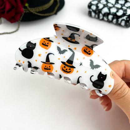 Pumpkin & Spirit Cat Halloween Claw Clip